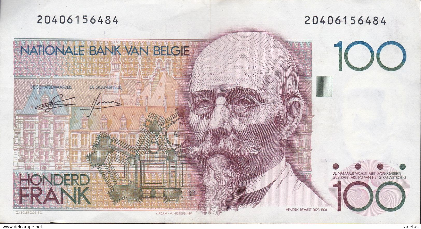 BILLETE DE BELGICA DE 100 FRANCS DEL AÑO 1982 (BANK NOTE) DIFERENTES FIRMAS - 100 Francs