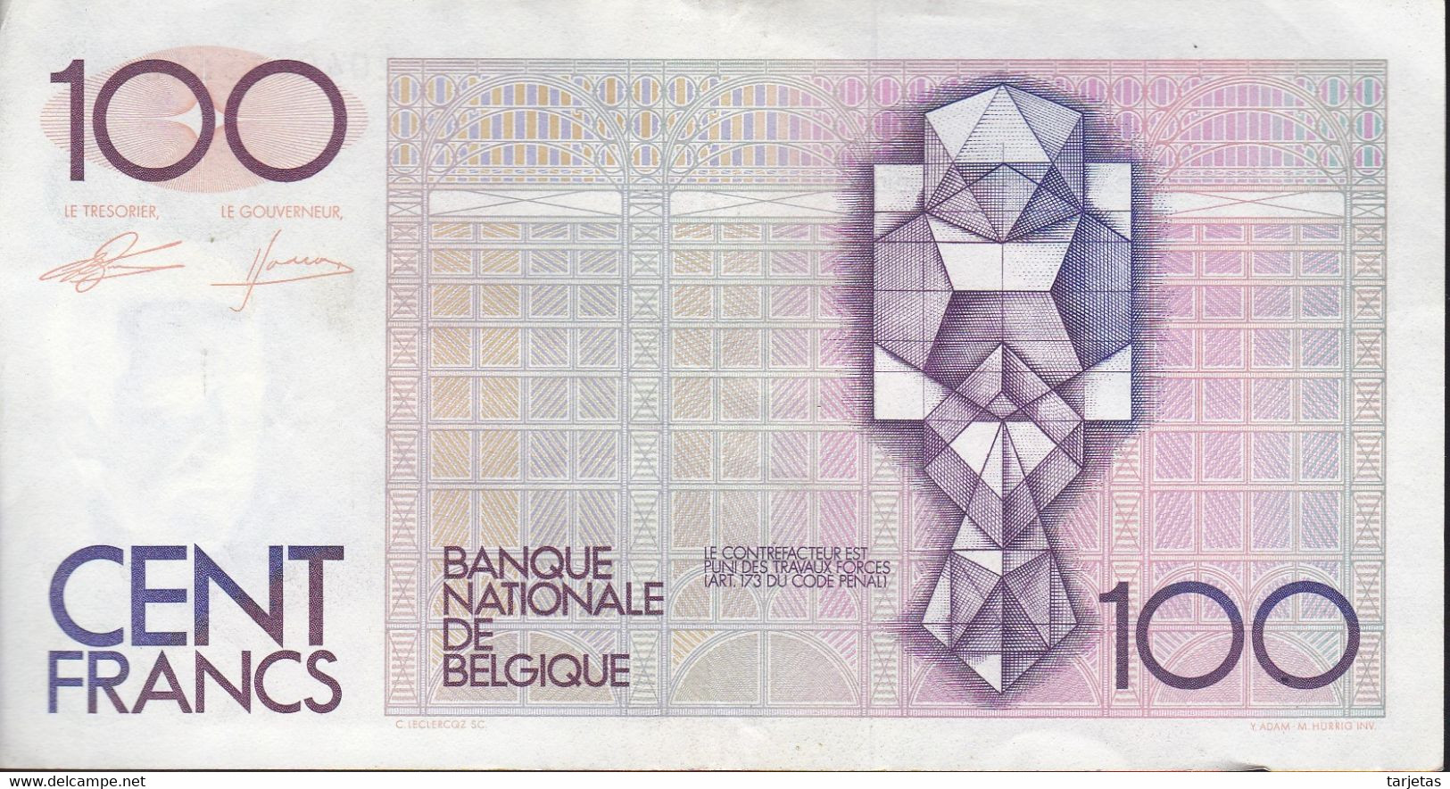 BILLETE DE BELGICA DE 100 FRANCS DEL AÑO 1982 (BANK NOTE) DIFERENTES FIRMAS - 100 Francs