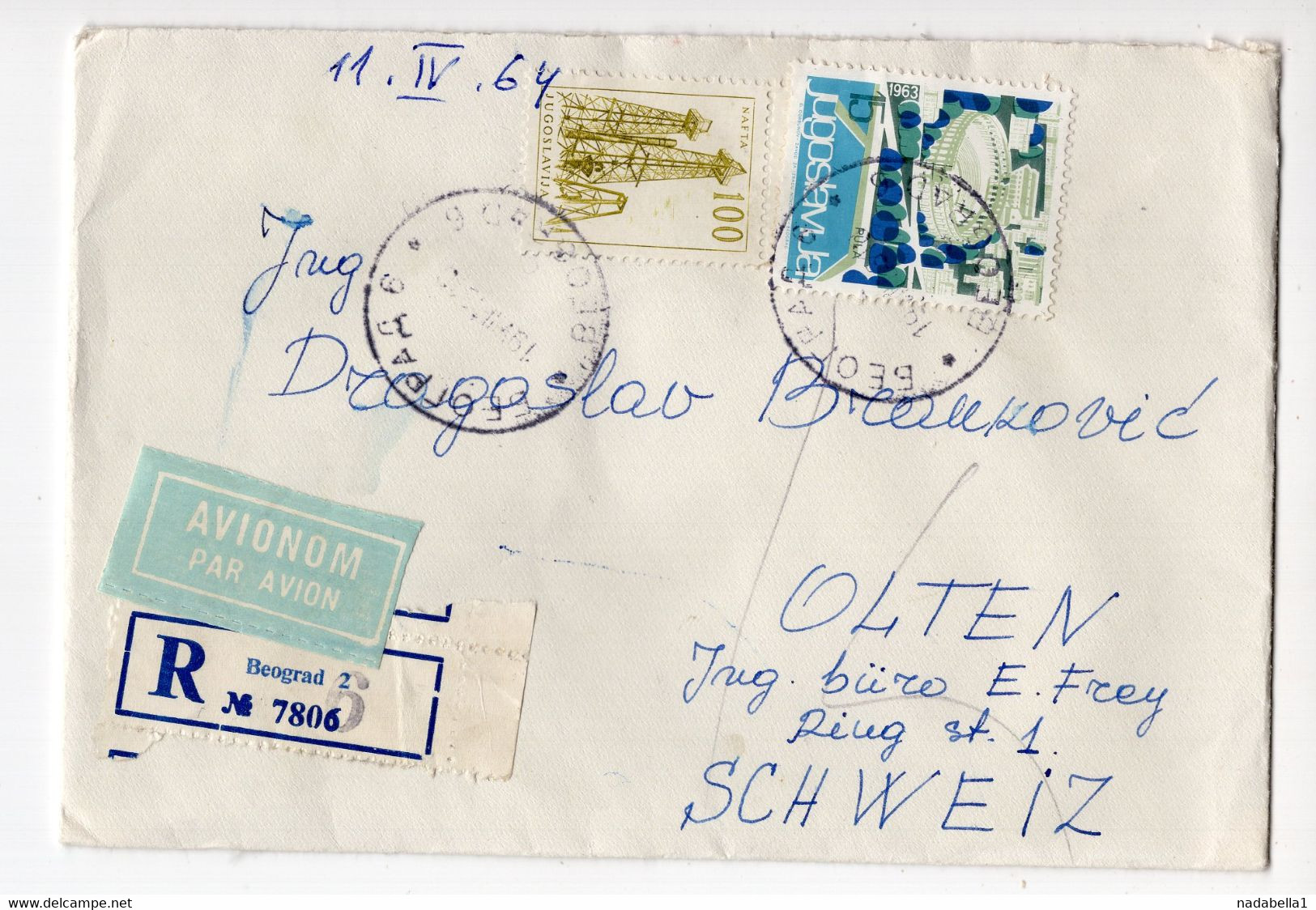 1965. YUGOSLAVIA,SERBIA,BELGRADE,AIRMAIL,REGISTERED COVER TO SWITZERLAND - Poste Aérienne