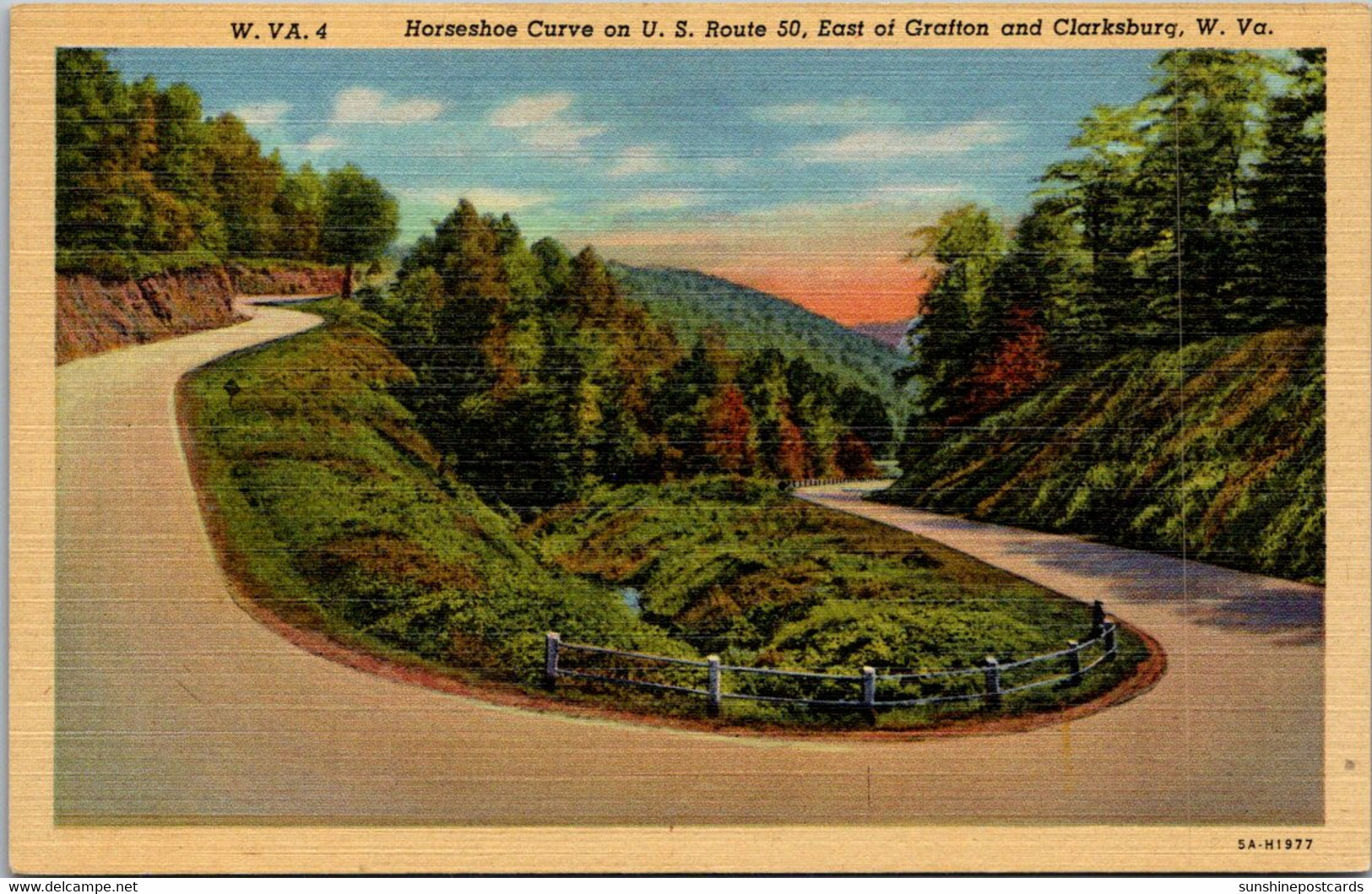 West Virginia Horseshoe Curve On U S Route 50 East Of Grafton And Clarksburg 1952 Curteich - Clarksburg