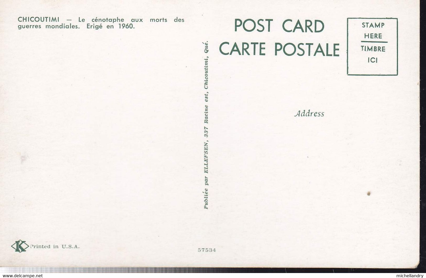 Carte Postal X 4 (122647) Chicoutimi Québec Canada Sans Timbre Ni écriture - Chicoutimi