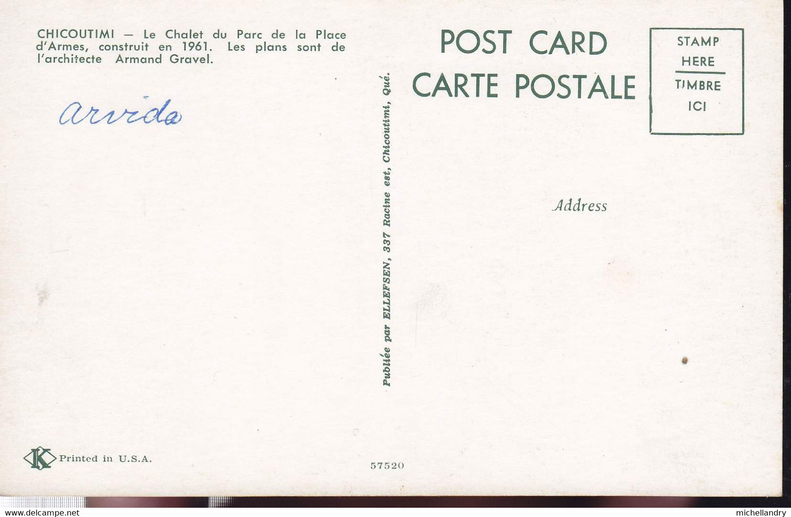 Carte Postal X 4 (122647) Chicoutimi Québec Canada sans timbre ni écriture