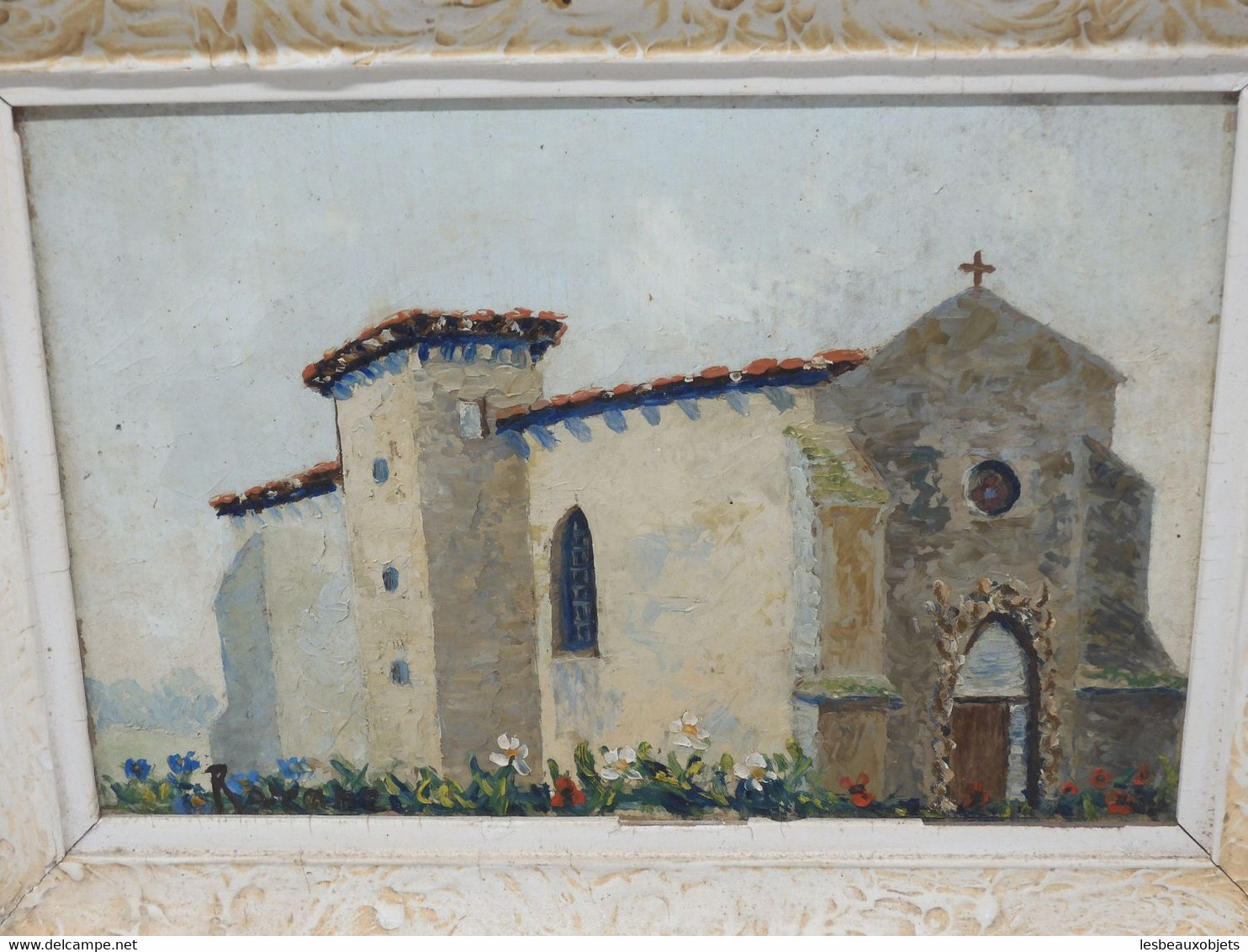 * PETIT TABLEAU ANCIEN HSP HUILE SUR PANNEAU EGLISE POLIGNAC JUIN 1944 E - Huiles