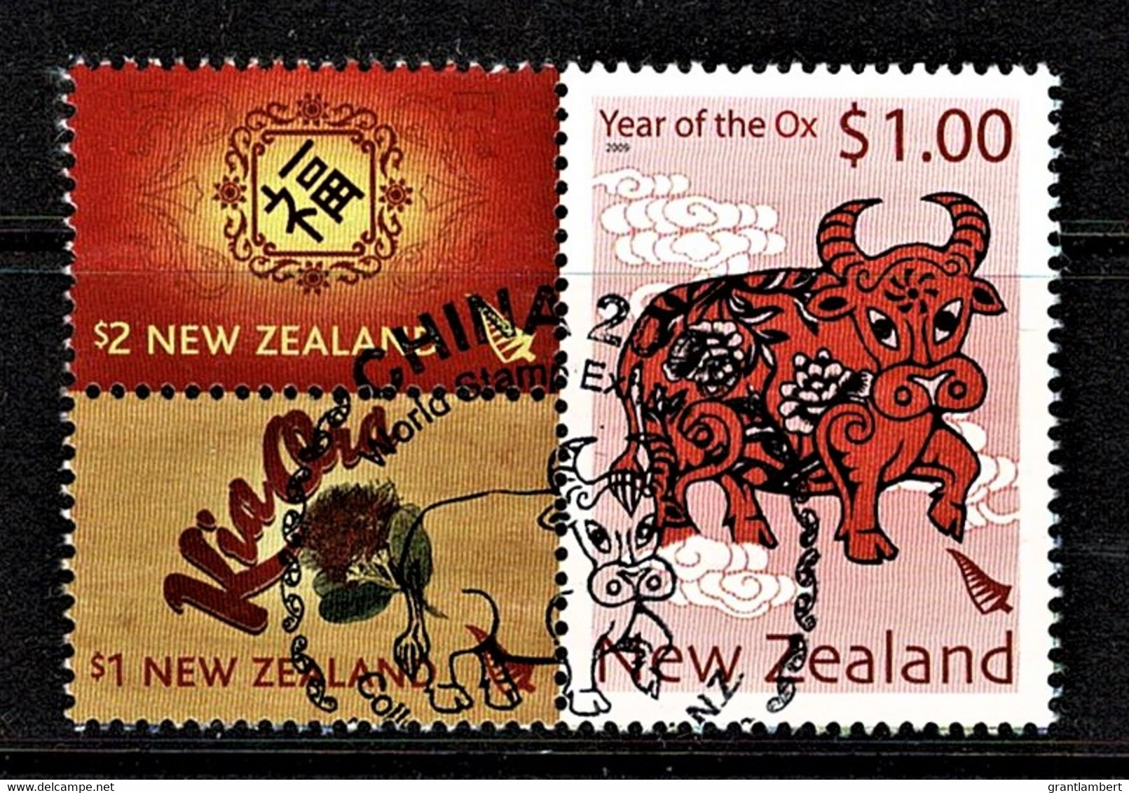 New Zealand 2009 China Exhibition - Year Of The Ox Block Of 3 From Minisheet Used - Used Stamps