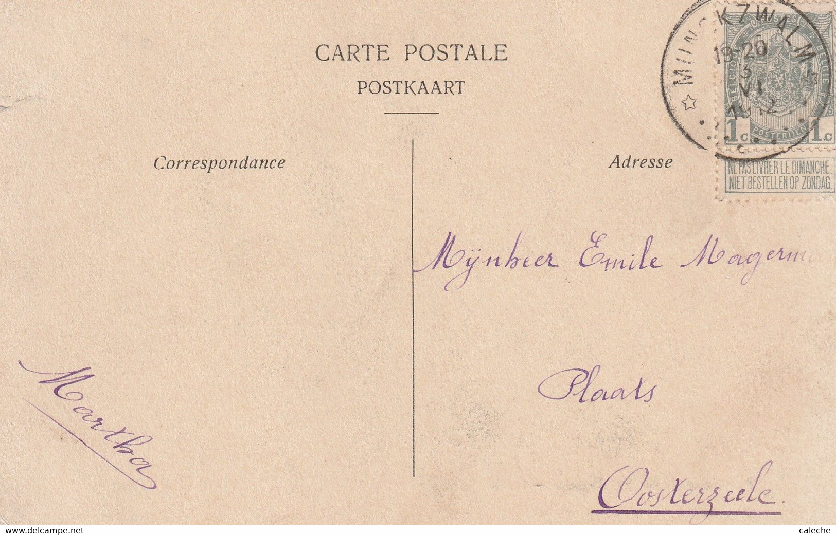Pensionnat De Beeirlegem-Cour - Verso Relais De Munckzwalm 1912 - Zwalm