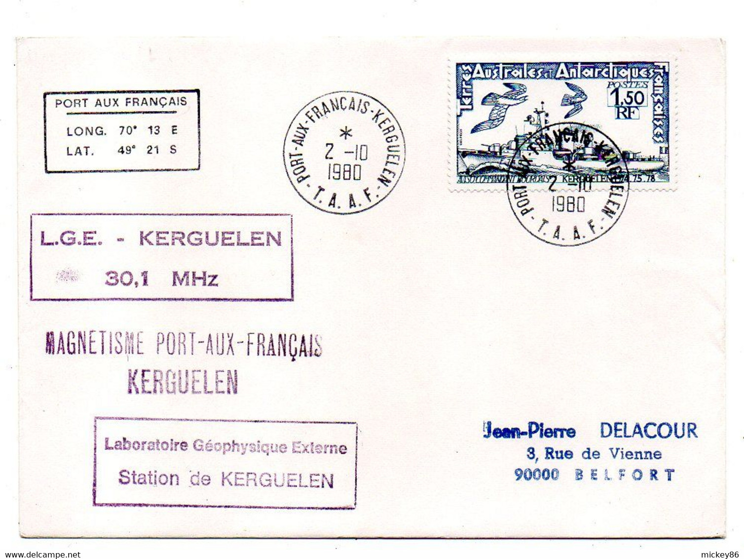 TAAF --1980--de PORT AUX FRANCAIS Pour BELFORT-90 (France)..L.G.E--Kerguelen.....à Saisir - Brieven En Documenten