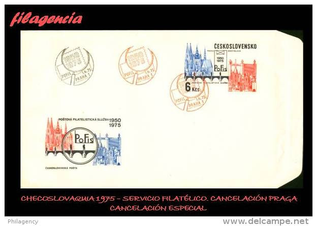 EUROPA. CHECOESLOVAQUIA. ENTEROS POSTALES. MATASELLO ESPECIAL 1975. SERVICIO FILATÉLICO. MATASELLO PRAGA - Enveloppes