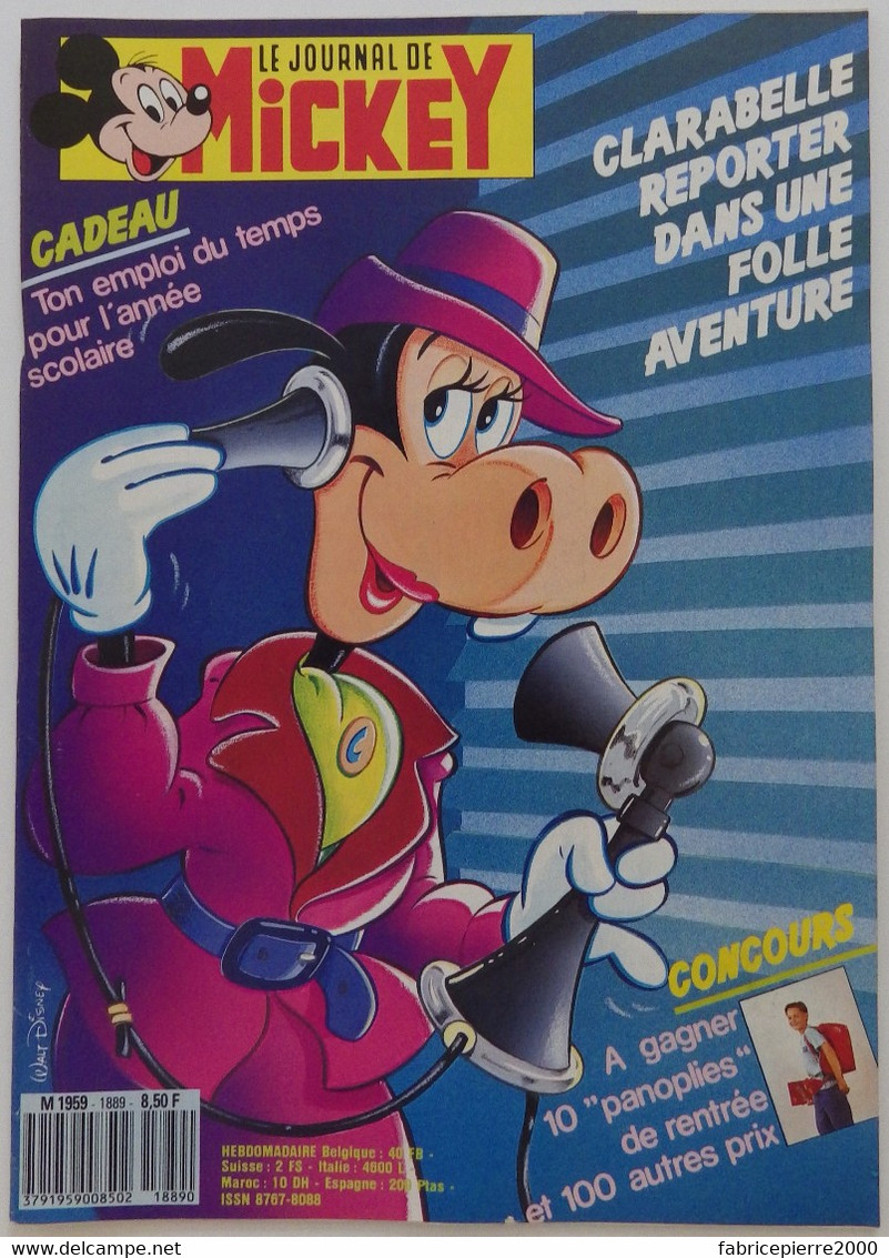 Journal De Mickey N°1889 Du 3 Septembre 1988. Excellent état Avec Mickey 30 Et Son Emploi Du Temps Nestlé Nesquik - Journal De Mickey