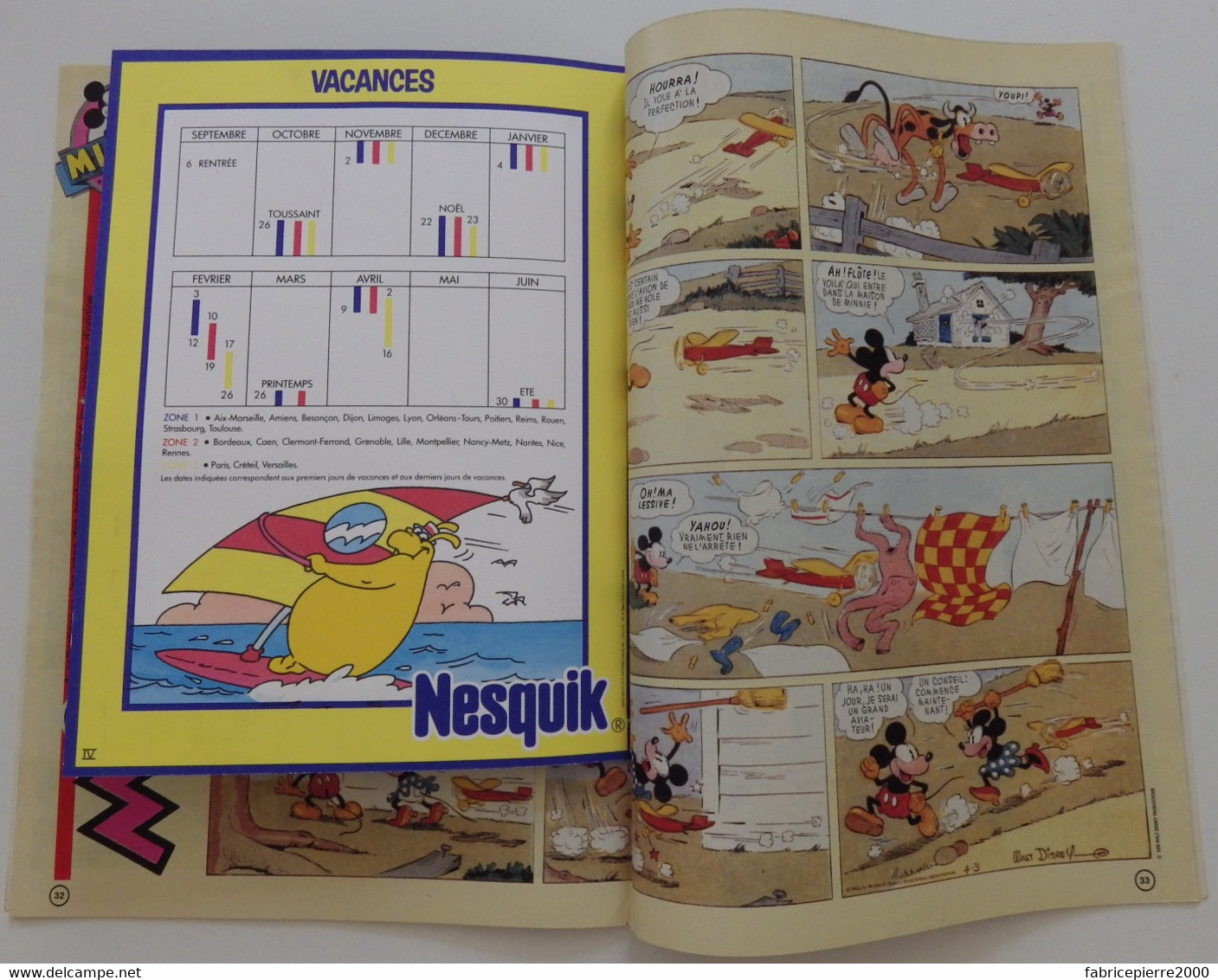 Journal De Mickey N°1889 Du 3 Septembre 1988. Excellent état Avec Mickey 30 Et Son Emploi Du Temps Nestlé Nesquik - Journal De Mickey