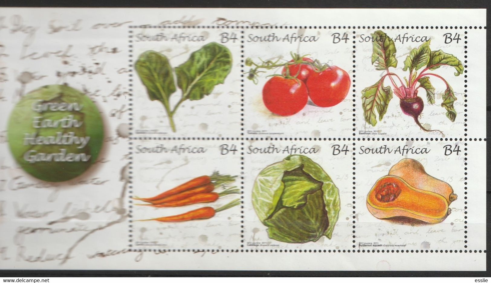 South Africa RSA - 2011 - Vegetables Gartengemuse Verduras Green Awareness - Unused Stamps