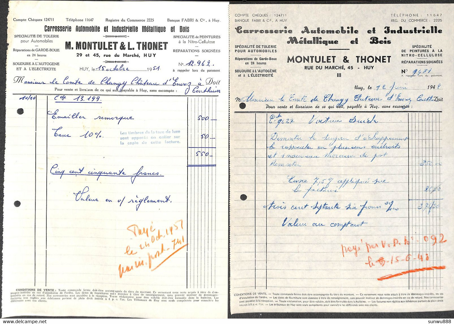 Huy - Lot 19 Documents Factures Pharmacie Tabacs Chaussures Notaire... - Other & Unclassified