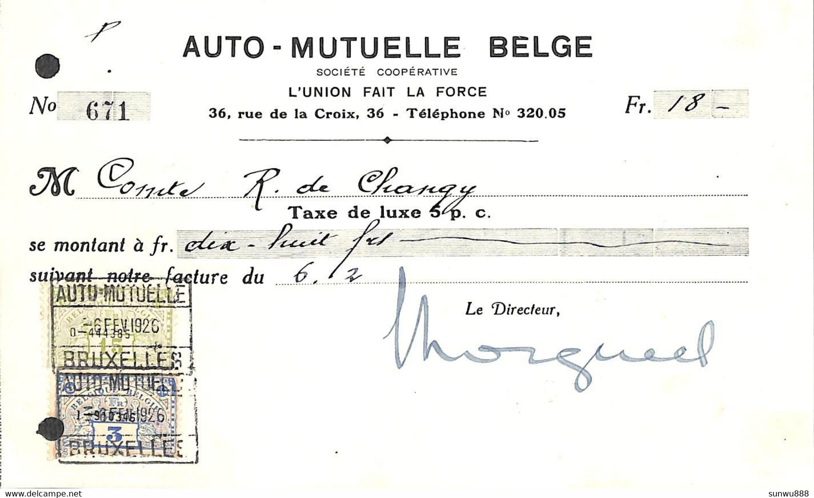 Auto-Mutuelle Belge 1926 + Timbres - 1900 – 1949