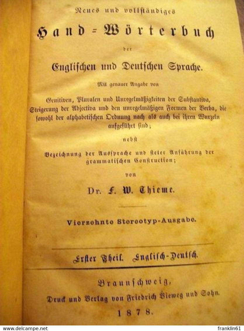 Neues Und Vollständiges Wörterbuch Der Englischen Und Deutschen Sprache - Lexiques