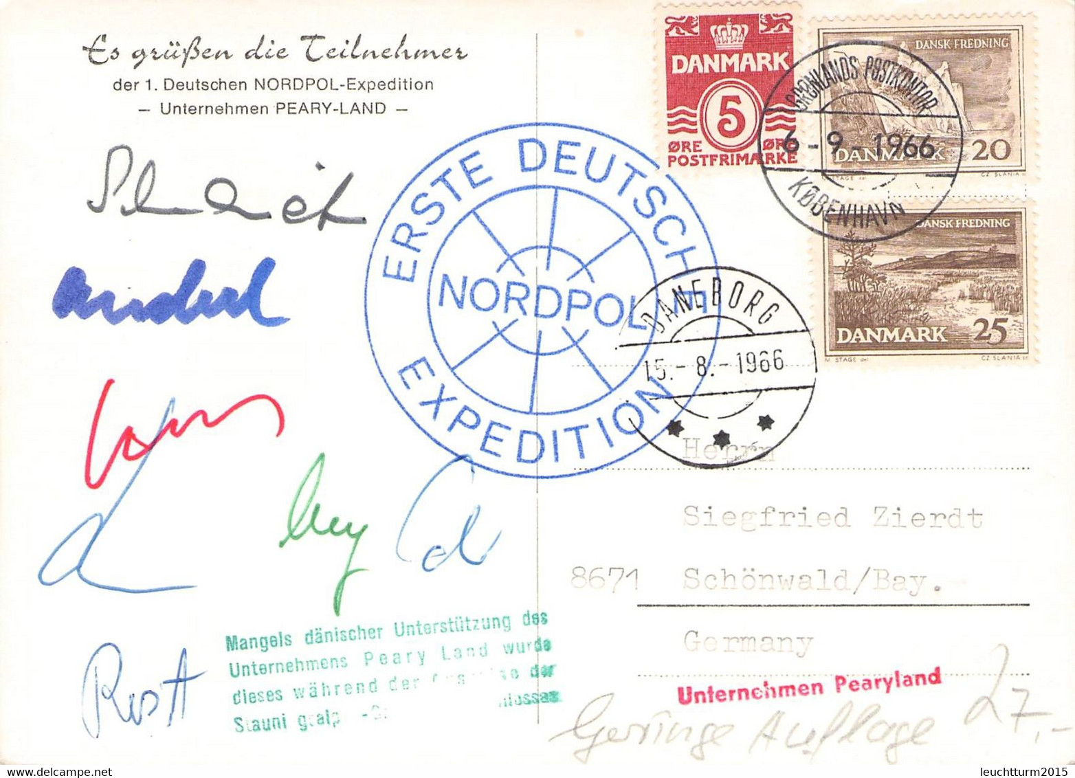 DENMARK - 1. DEUTSCHE NORDPOL-EXPEDITION 1966  / 4-44 - Cartas & Documentos