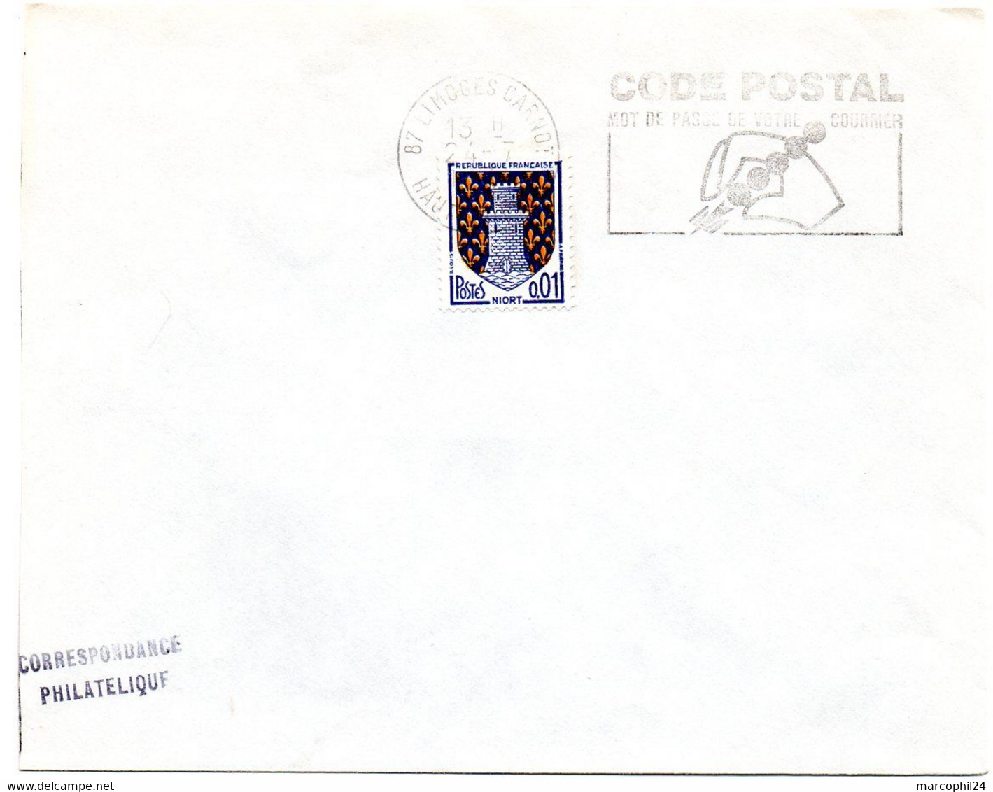 VIENNE / HAUTE - Dépt N° 87 = LIMOGES CARNOT 197? = FLAMME SECAP Illustrée ' CODE POSTAL / Mot Passe' - Codice Postale