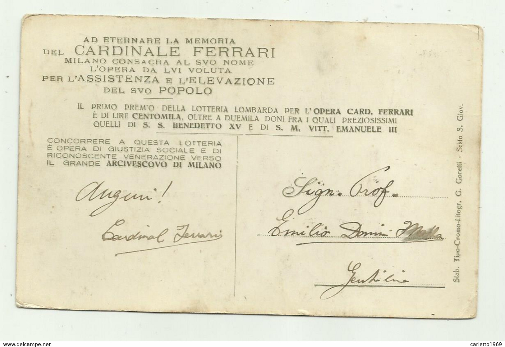 MILANO OPERA CARDINALE FERRARI 1903 - NV FP - Papas