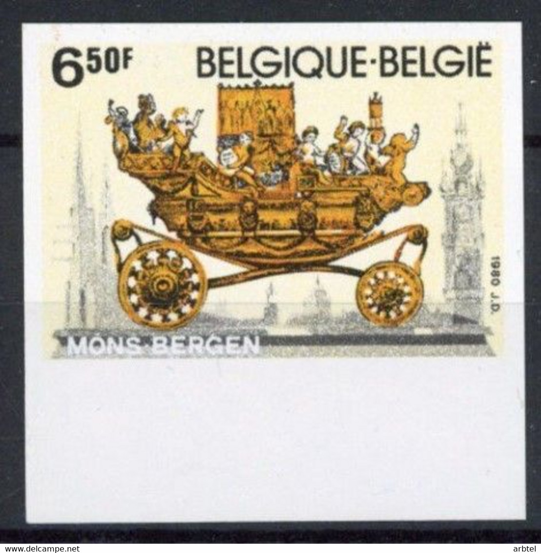 BELGICA BELGIUM SELLO SIN DENTAR IMPERFORATE MONS BERGEN CARRUAJE STAGE COACH - Diligences