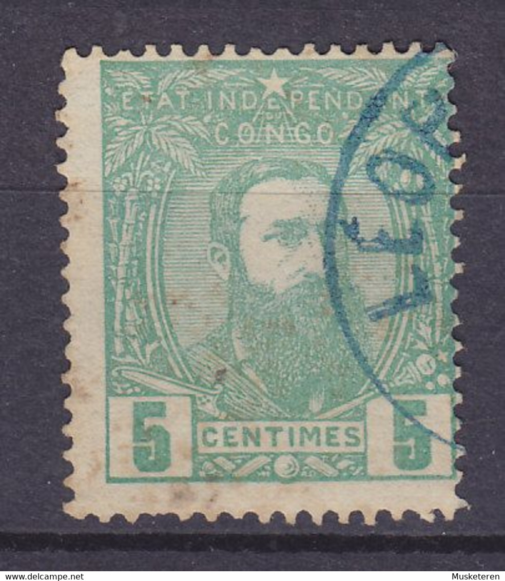 Belgian Congo 1891 Mi. 6,  5c. King König Leopold II. Von Belgien (Blue) LEOPOLDVILLE Cds. (2 Scans) - 1884-1894