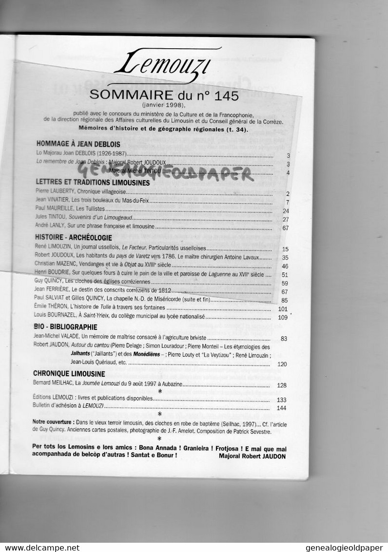 87-19- LEMOUZI- N° 145-1998-LIMOGES-SAINT ST YRIEIX LYCEE-USSEL-TULLE-VARETZ-OBJAT-LAGUENNE-CONSCRITS-MAS DU FEIX- - Limousin