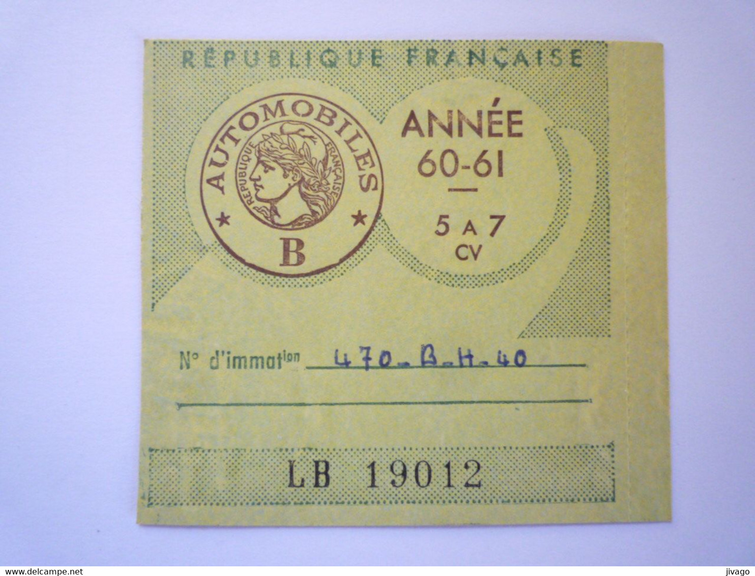 TI - 2022 - 380  VIGNETTE AUTO  1960 - 1961  Pour  5 à 7 CV - Non Classés