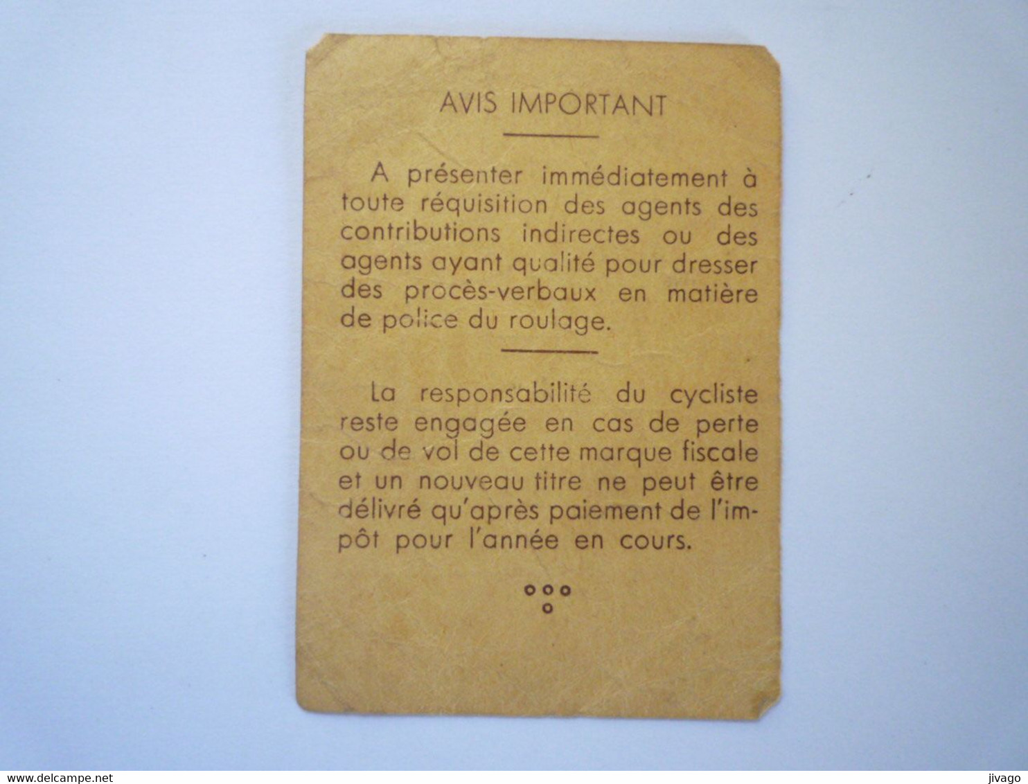 TI - 2022 - 383  VIGNETTE FISCALE Pour Les  VELOCIPEDES  1957 - Non Classés