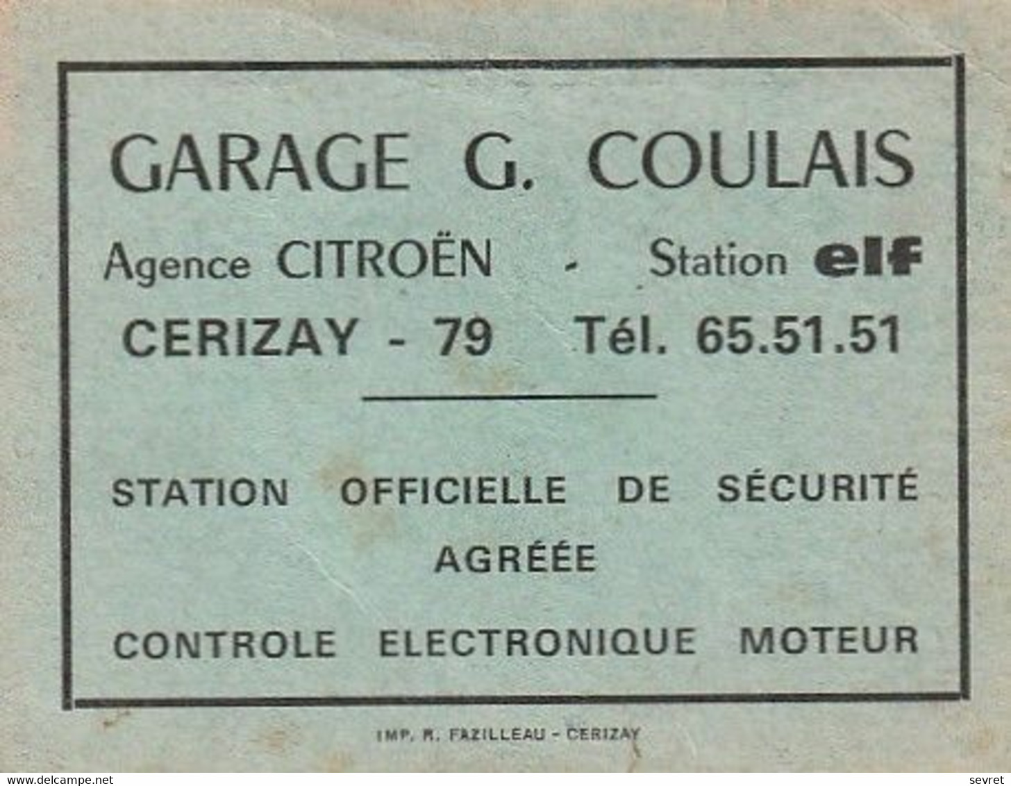 79 CERIZAY - Garage COULAIS .Bon D'essence Station Elf. - Auto's