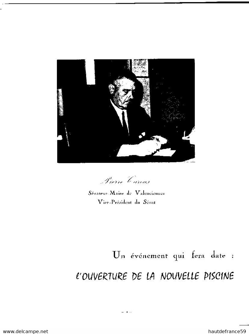 RARE Catalogue original 1969 construction de LA PISCINE MUNICIPALE DE VALENCIENNES inauguration secrétaire d Etat Comiti