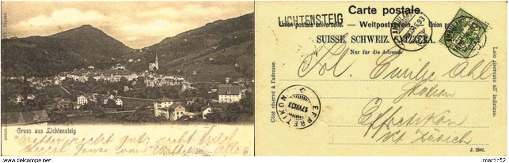 Schweiz Suisse 1903: Bild-PK CPI "Gruss Aus Lichtensteig LICHTENSTEIG > AMBULANT 16.VIII.03 4693 > EFFRETIKON 17.VIII.03 - Lichtensteig