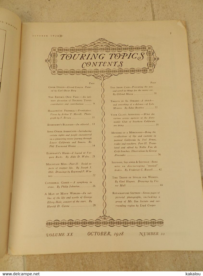 TOURING TOPICS OCTOBRE 1928 GRAND CANYON - 1900-1949