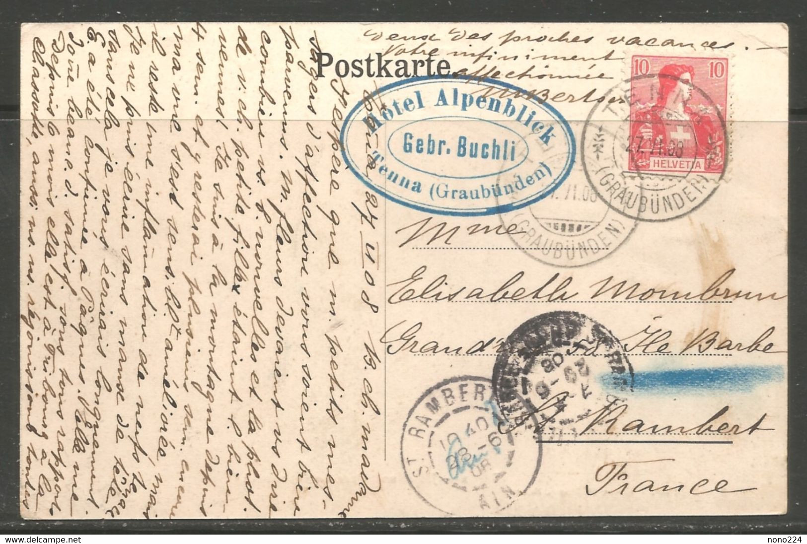 Carte P De 1908 ( Tenna / Hôtel Und Pension Alpenblick ) - Tenna