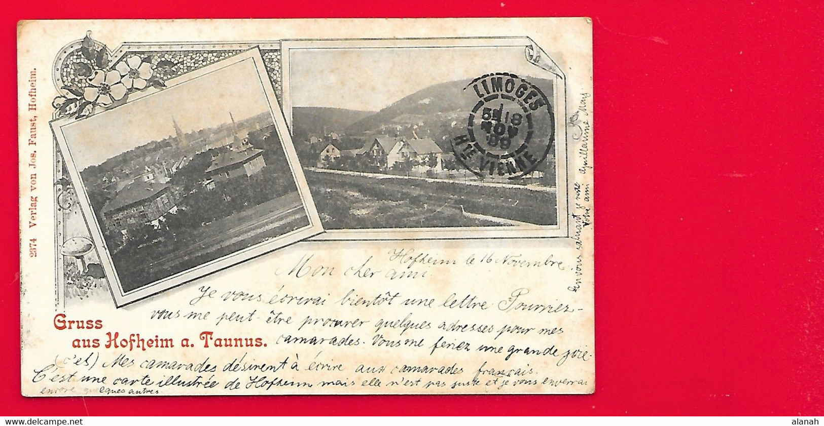 Gruss Aus HOFHEIM A. TAUNUS 1899 Allemagne - Hofheim