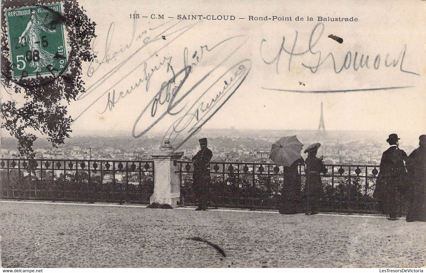 CPA - 92 - SAINT CLOUD - Rond Point De La Balustrade - Tour Eiffel - CM - Saint Cloud