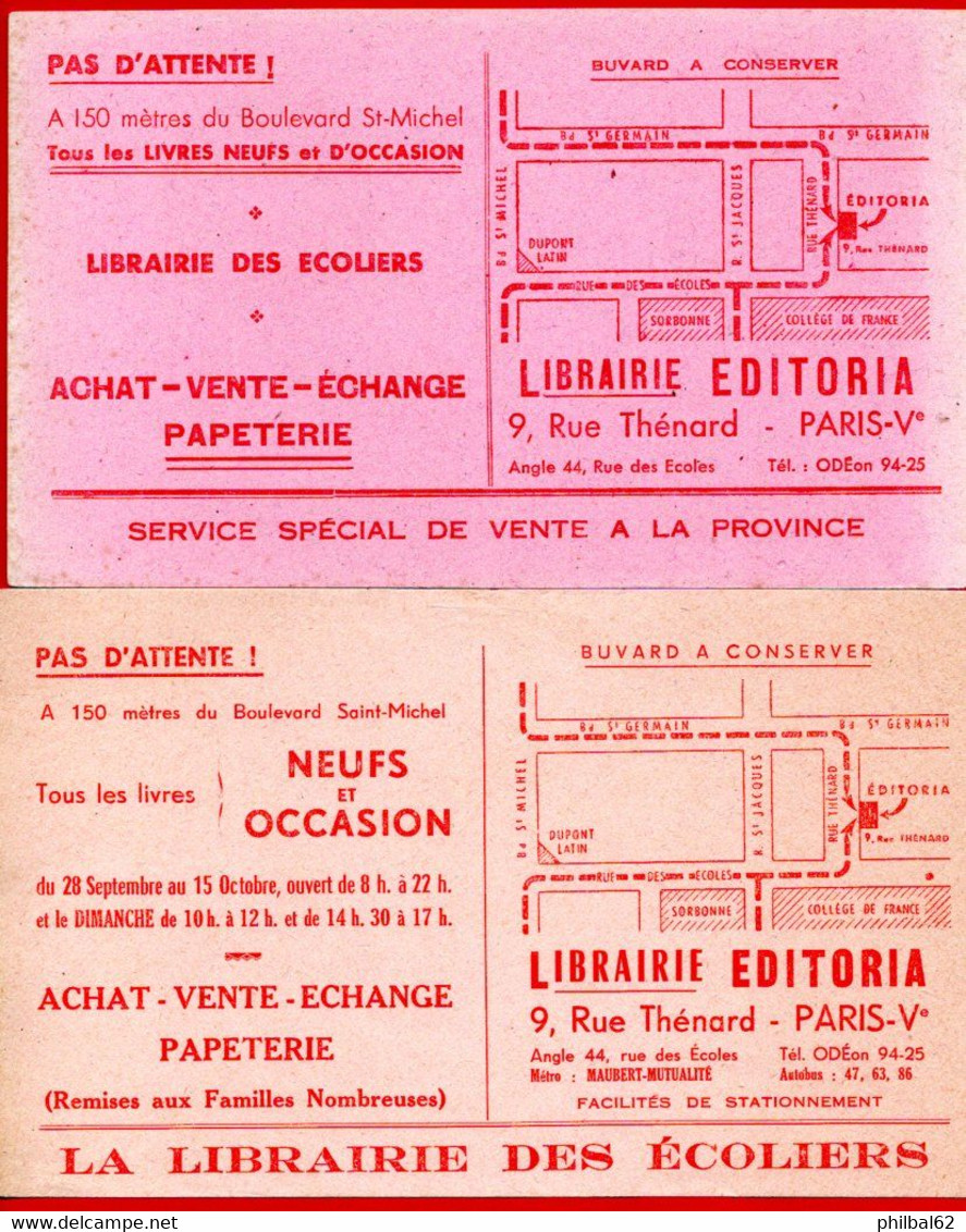 2 Buvards Librairie Editoria, Rue Thénard à Paris. - Papelería