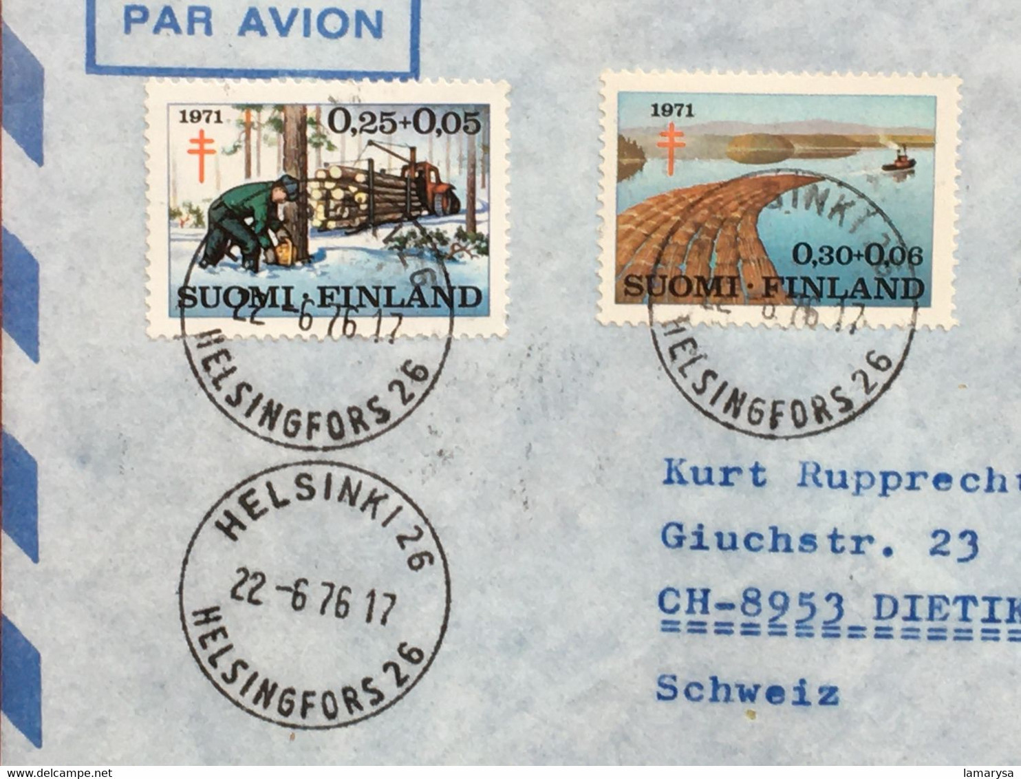 Suomi-Finland-Helsinki-☛Dietikon Suisse-Schweiz Marcophilie Timbre Europe Finlande 22/6-1976 Lettre & Document-par Avion - Lettres & Documents