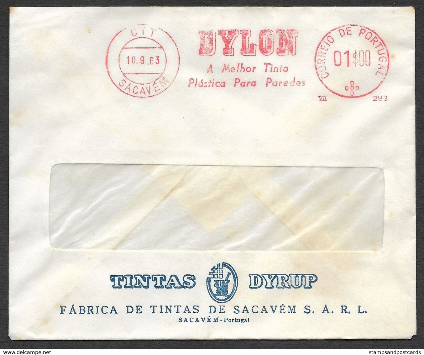 Portugal EMA Cachet Rouge Dylon Encre Peintures Dyrup Sacavém 1963 Ink Painting Meter Franking - Machines à Affranchir (EMA)