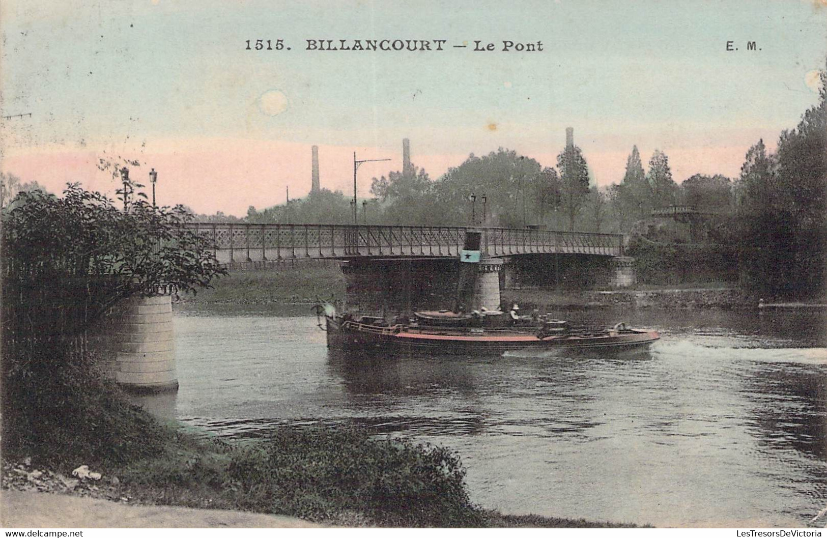 CPA - 92 - BILLANCOURT - Le Pont - Bateau - Colorisée - Malcuit Paris - Boulogne Billancourt