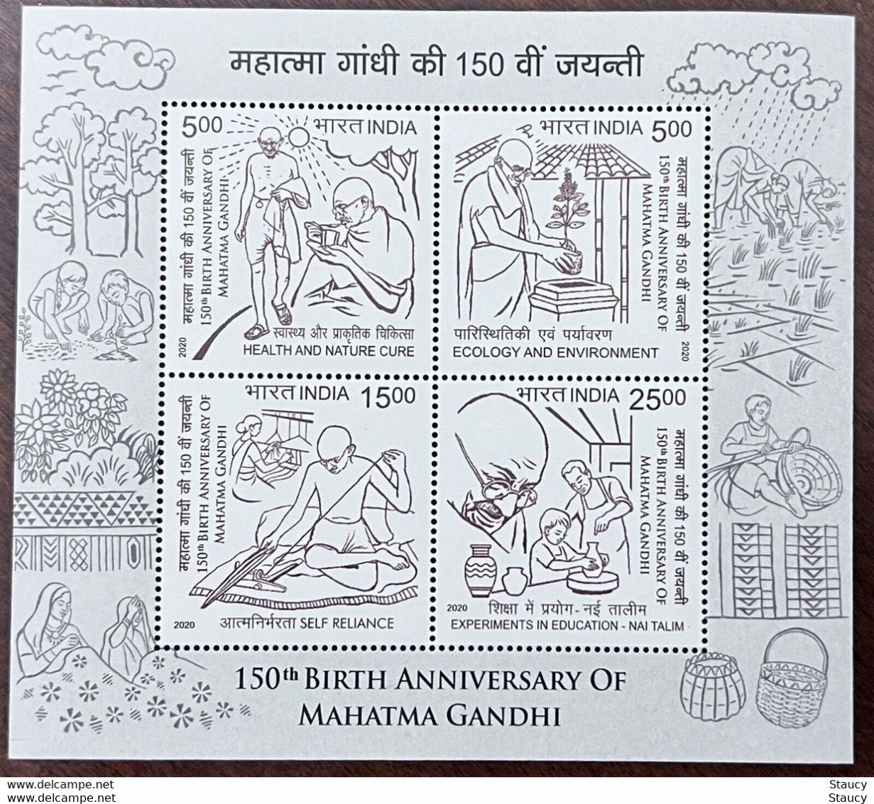 INDIA 2020 150th Birth Anniversary Of Mahatma Gandhi 4v Complete MS Lot Of 100 MINIATURE SHEETS MNH "FREE SHIPPING" - Oblitérés