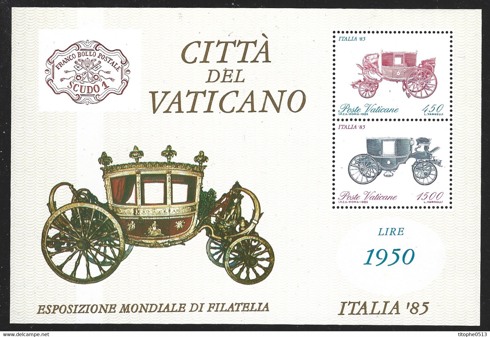 VATICAN. BF 8 De 1985. Carrosses. - Diligences