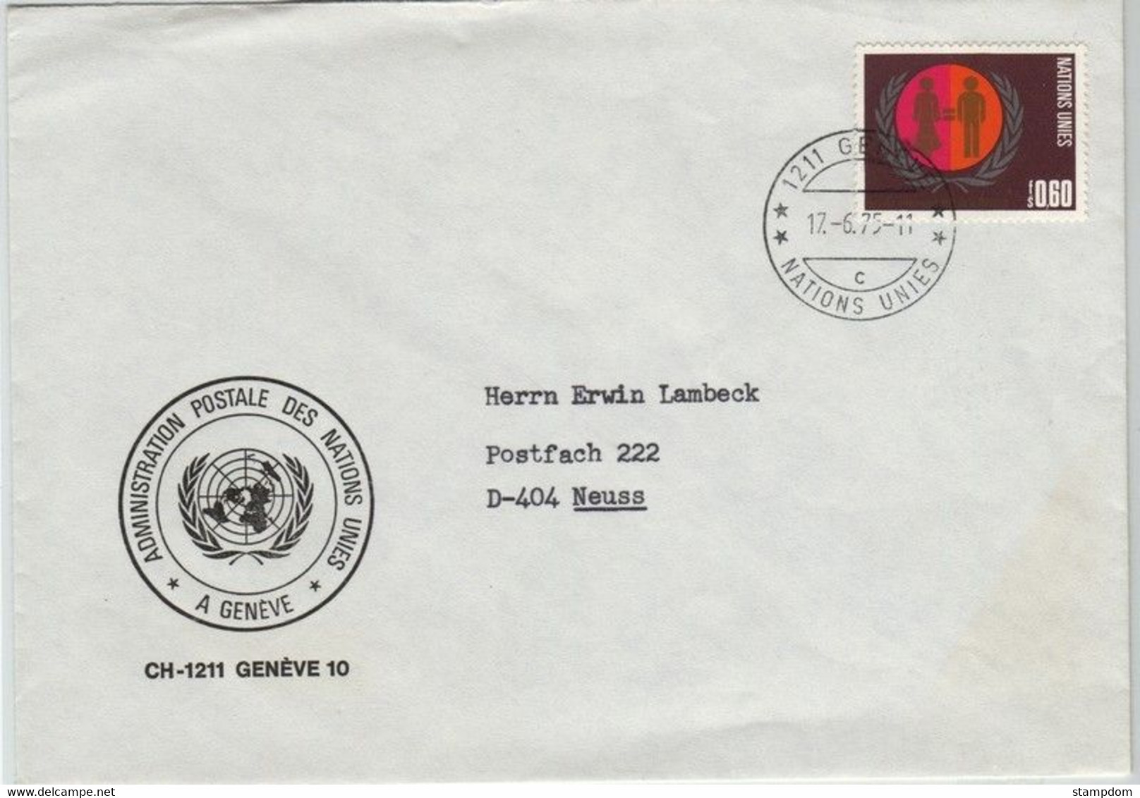 UN GENEVA 1975 COVER To Germany  @D2633 - Briefe U. Dokumente