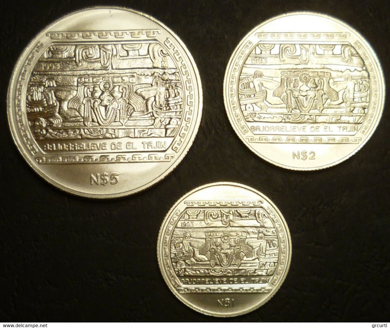 Messico - 1 + 2 + 5 Nuevos Pesos 1993 - Serie Precolombiana - Veracruz Centrale - KM# 567, KM# 568, KM# 569 - Mexique