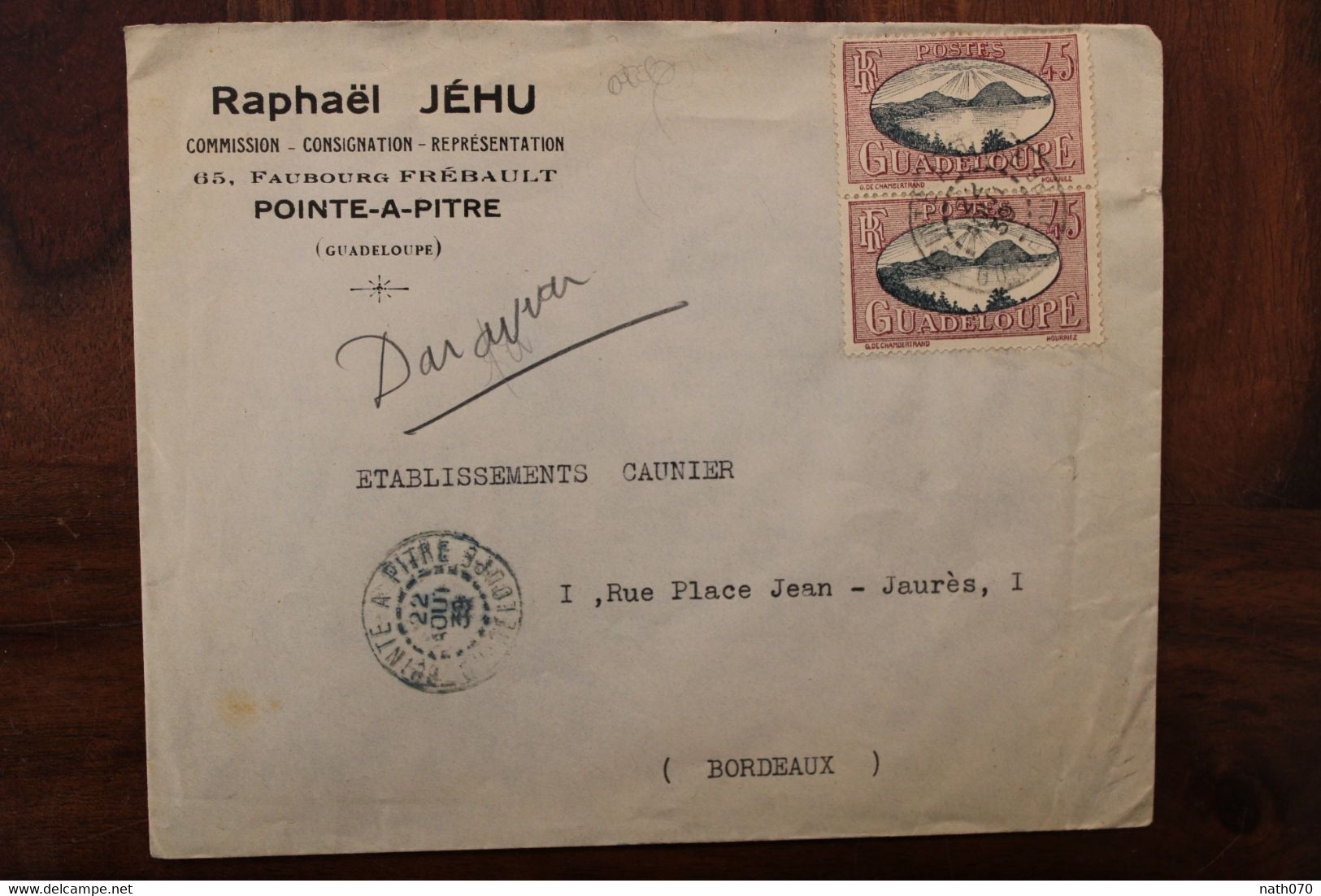 Guadeloupe 1939 France Cover Air Mail Paire - Brieven En Documenten