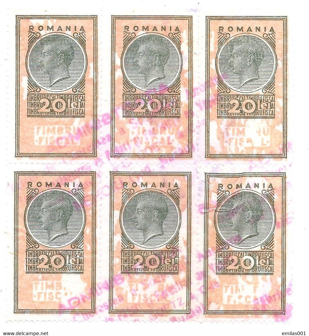 Timbru Fiscal General , Carol Ll  Anul 1937 , Bloc De 6 Timbre - Fiscaux