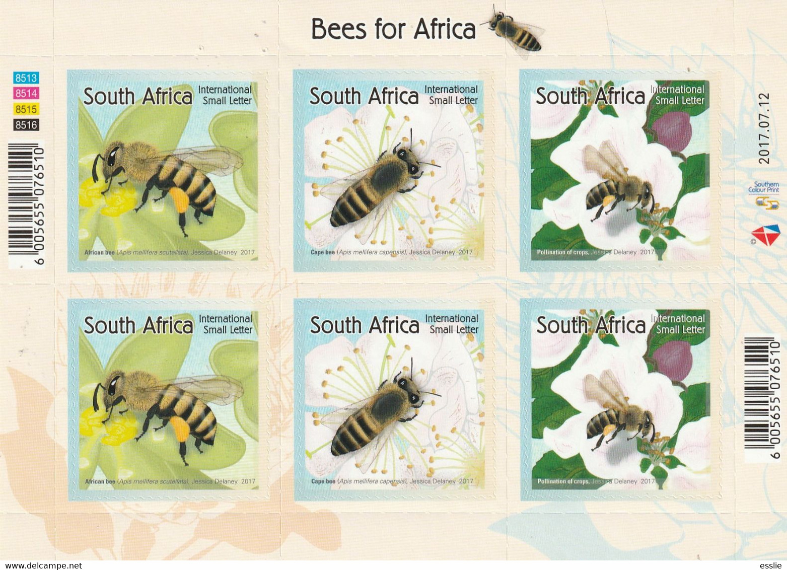 South Africa RSA - 2017 - Bees For Africa Honey Bee - Complete Sheet - Unused Stamps