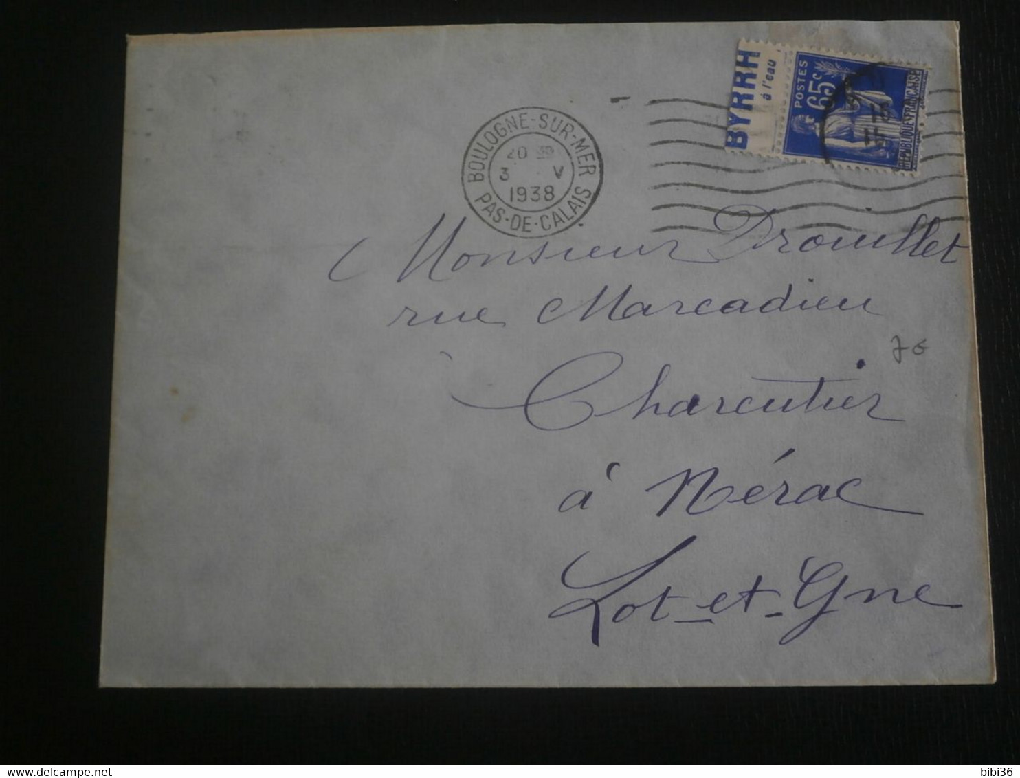 FRANCE 283 PAIX BANDE PUBLICITAIRE PUBLICITE PUB BYRRH LETTRE ENVELOPPE COURRIER BOULOGNE SUR MER PAS DE CALAIS - Covers & Documents