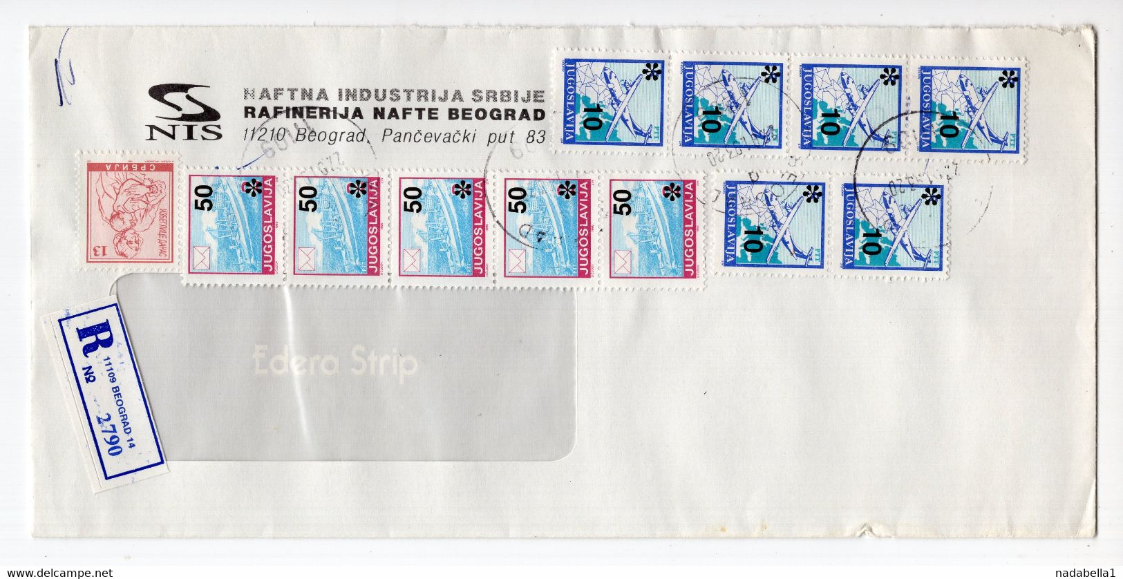 1993. YUGOSLAVIA,SERBIA,BELGRADE,REGISTERED COVER,NIS OIL REFINERY HEADED COVER - Covers & Documents