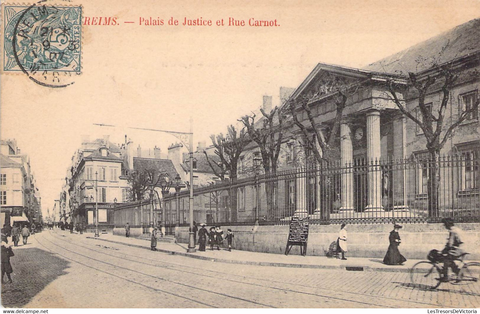 CPA FRANCE - 51 - REIMS - Palais De Justice Et Rue Carnot - Animation - Reims