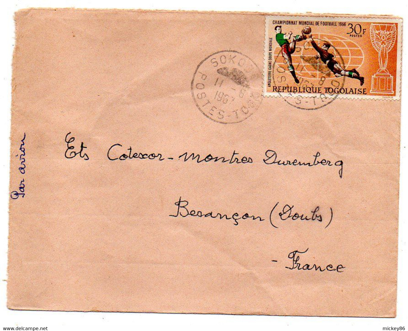 TOGO-1967-Lettre De  SOKODE  Pour Besançon (France) Tp Coupe Du Monde Football 1966 Seul Sur Lettre.....à Saisir - Togo (1960-...)