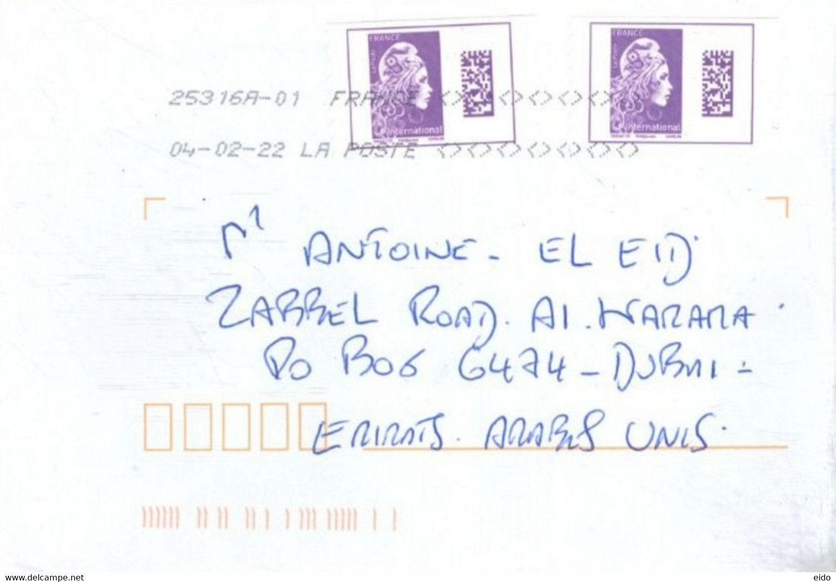 FRANCE  - 2022 -  STAMPED LABEL COVER TO DUBAI. - Brieven En Documenten