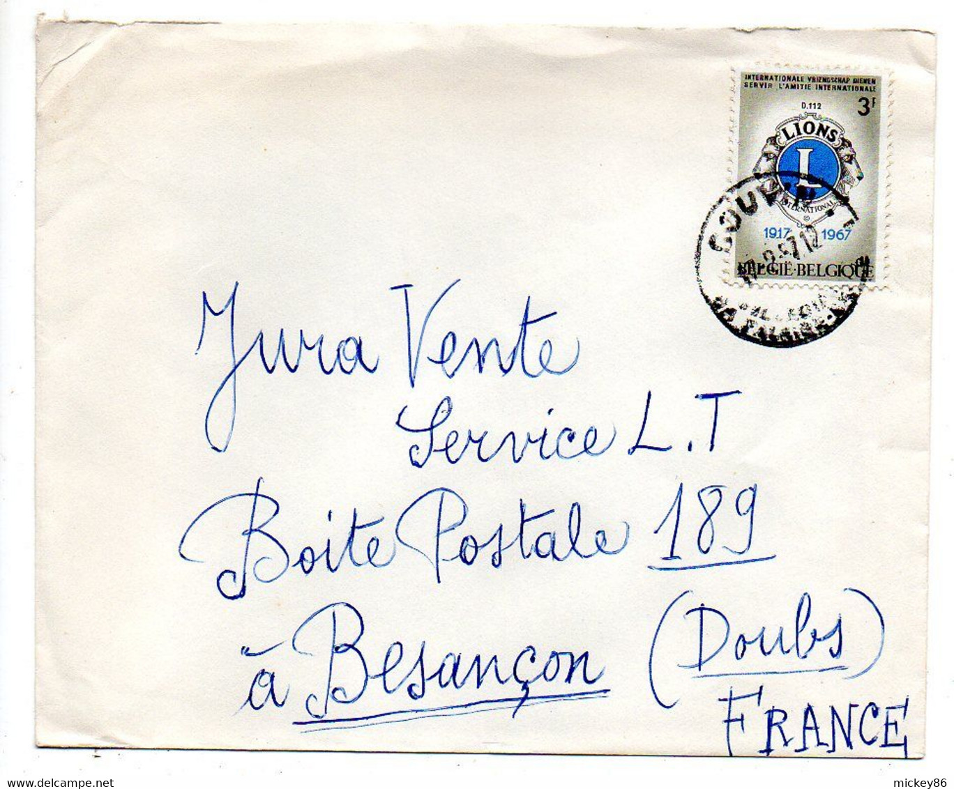 Belgique--1967--Lettre De COUVIN  Pour Besançon (France) Tp  50 Ans Du Lions -seul Sur Lettre.....à Saisir - Briefe U. Dokumente