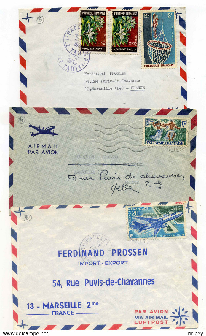 Lot De 5 Lettres PAR AVION /  PAPEETE  ILE TAHITI / 1969-1971 - Briefe U. Dokumente